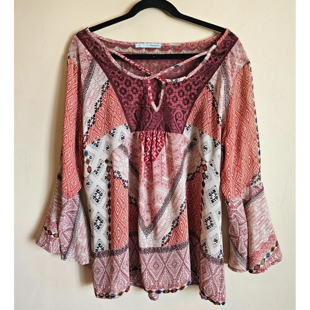 Boho Geometric Medallion Blouse Top-Maurices Womens XL